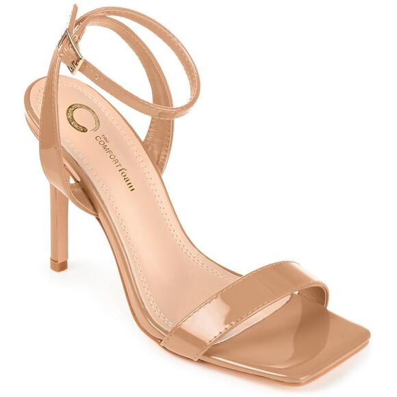 Journee Collection Shoes - Journee Collection Womens Dorian Tan Patent Open Toe Pumps New
